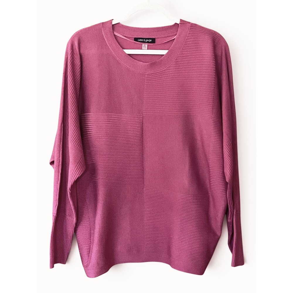 NWOT Cable & Gauge Fuchsia Jewel Tone Ribbed Block Knit Sweater Dolman Sleeves